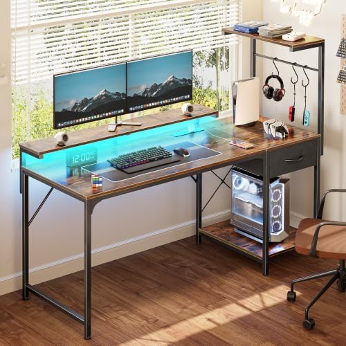 PRAISUN 55.1 Inch Gaming Desk with LED Lights & Power Outlets - Image 2