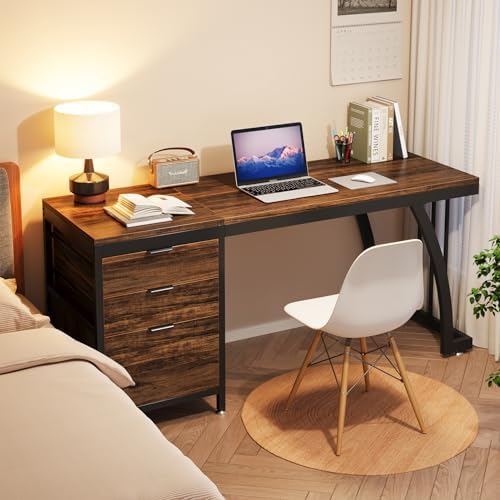 Tribesigns Computer Desk with 3 Drawers, 59-Inch PC Desk with Reversible Drawers, Industrial Study Writing Table Workstation with File Storage for Home Office, Rustic Brown - Image 5