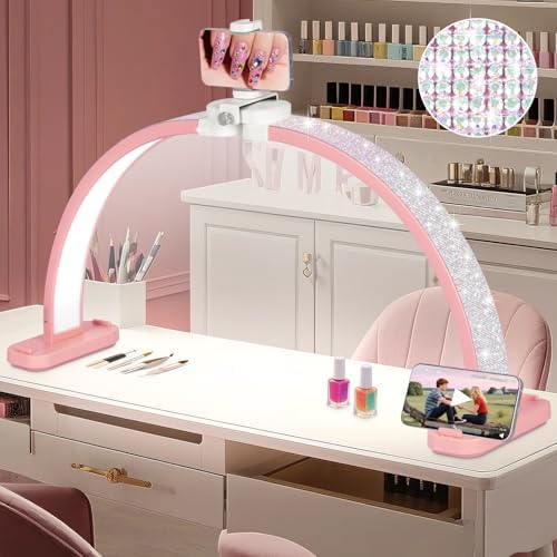 HITTI Super Large 31in Half Moon Light for Nail Desk, Crystal Diamond Pink by HITTI