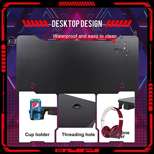 FDW Computer Desk Gaming Desk Student PC Desk Writing Desk Office Desk Modern Ergonomic Racing Style Table Workstation Carbon Fiber Headphone Hook (47in, Red) - Image 5