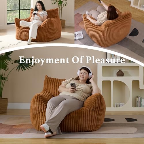Giant Plush Bean Bag Chair for Adults with Armrests - Oversized Comfy Orange Beanbag Lounge Lazy Floor Sofa Accent Chair for Living Room, Bedroom & Dorm, Cozy Fluffy Single Cloud Mini Couch - Image 5