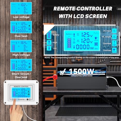 1500 Watt Sump Pump Backup Battery System, Automatic Switching to Battery Inverter Power, Professional Backup System in Case of Power Failure, Pure Sine Wave Output Remote Controller with LCD Screen - Image 4