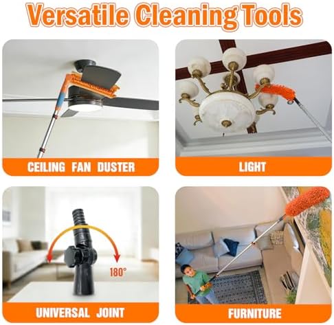 LAANPOLE 30FT Reach Ceiling Fan Cleaner Duster, Fan Blade Cleaner Kit with 5-24FT Extension Pole, Microfiber Duster & Replaceable Cleaning Cloth for Blades, Ceiling, Furniture - Image 5