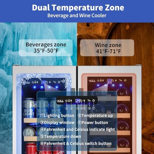 24 Inch Wine and Beverage Refrigerator, Dual Zone Wine Beverage Cooler, Built-in/Freestanding Beer and Wine Fridge with a Powerful Compressor, 20 Bottles and 88 Cans Capacity - Image 2