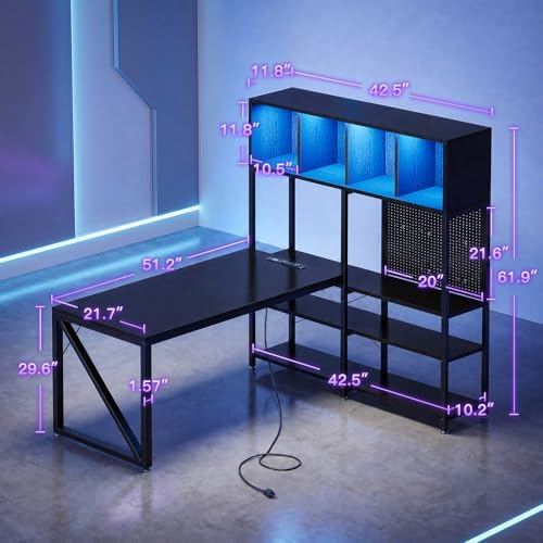 AODK 63" L Shaped Gaming Desk with Display Hutch and Large Desktop, Black - Image 2