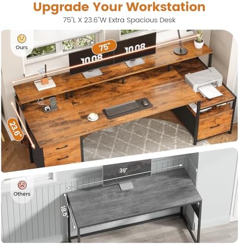 SEDETA 75'' Large Home Office Desk with 5 Drawer, Power Outlet, File Drawer - Image 6