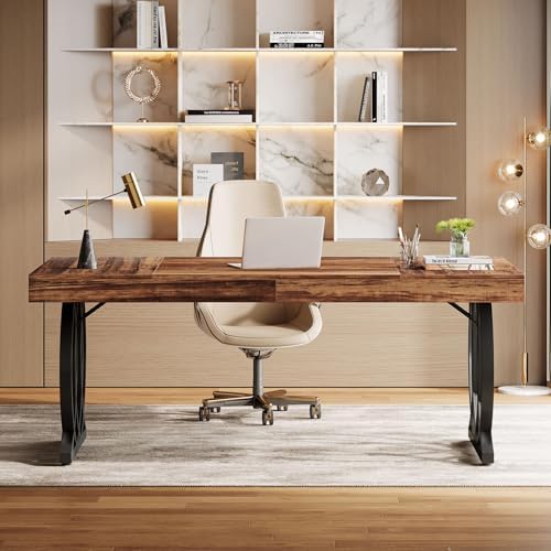 Tribesigns 63-Inch Executive Desk, Modern Office Computer Desk with Stylish Gold Legs, Rectangular Workstation for Home Office, Small Conference Table for Meeting Room (Brown & Black) - Image 6