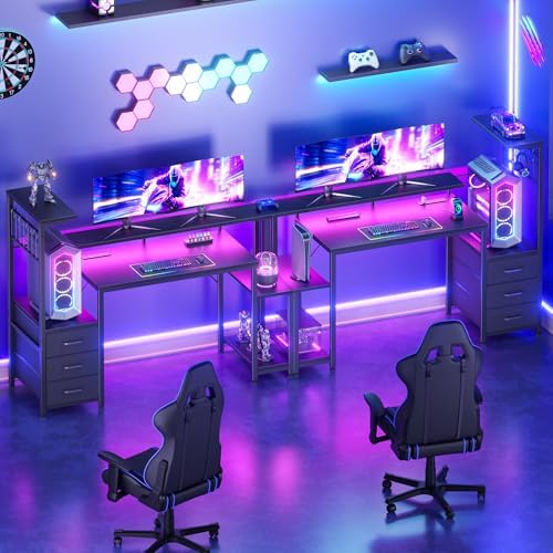 Korfile 48" Gaming Desk with Power Outlet, LED, Carbon Fiber Black Finish - Image 6