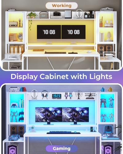 SEDETA Gaming Desk 75'' with LED Lights, Hutch and Storage Shelves, White - Image 5