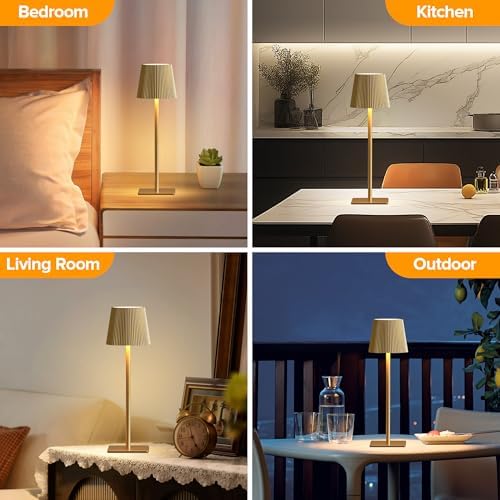 LUTEC 4 Pack Cordless Table Lamp,6000mAh Rechargeable Battery Operated Desk Lamp,Two Adjustable Heights,Waterproof, Touch Control & 3 Color Stepless Dimming for Restaurant/Bedroom/Bars/Outdoor (Gold) - Image 6