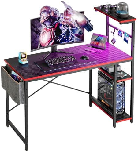 Bestier 44" Gaming Desk with LED & Storage,Gamer Desk, Carbon Fiber Black by Bestier