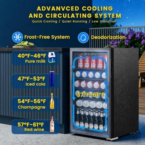 COWSAR Mini Fridge Cooler, 130 Can Beverage Refrigerator with Glass Door, ETL Approved Wine Fridge with Digital Temperature Control, LED Light, Reversible Door for Home, Office, Bar - 3.2 Cu.Ft - Image 4