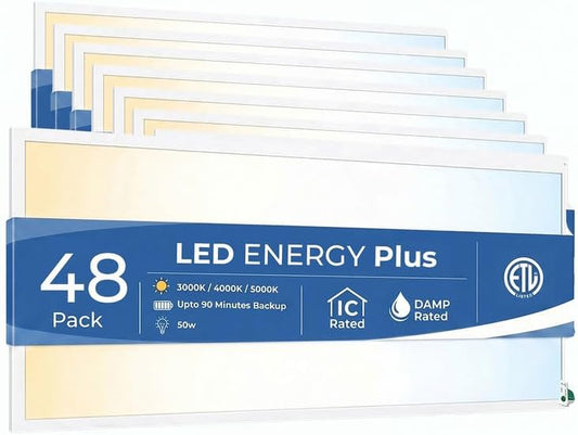 2X4 LED Flat Panel Light with Emergency Battery Backup, 50W 3000K/4000K/5000K, 0-10V Dimmable, 6250 Lumens, LED Drop Ceiling Lights, 100-277V, UL Listed(48 Pack) by LEDENERGYPLUS