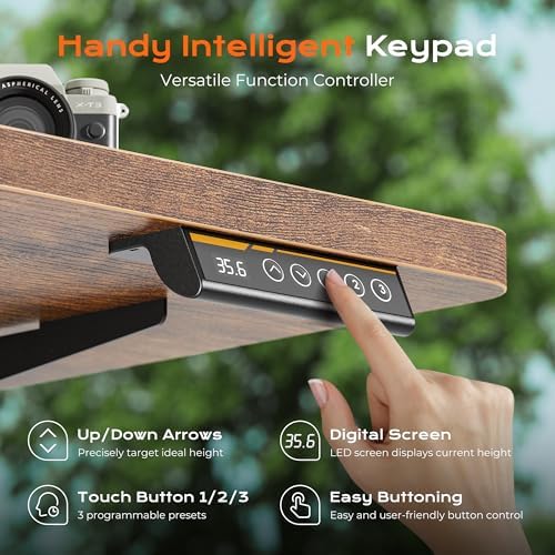 Huuger 55 x 28 Large Electric Standing Desk, Height Adjustable Computer Desk, 27.6" Deep Desktop, Stand up Gaming Office Desk with 2 Hooks, 3 Preset Heights, for Home Office, Rustic Brown - Image 6
