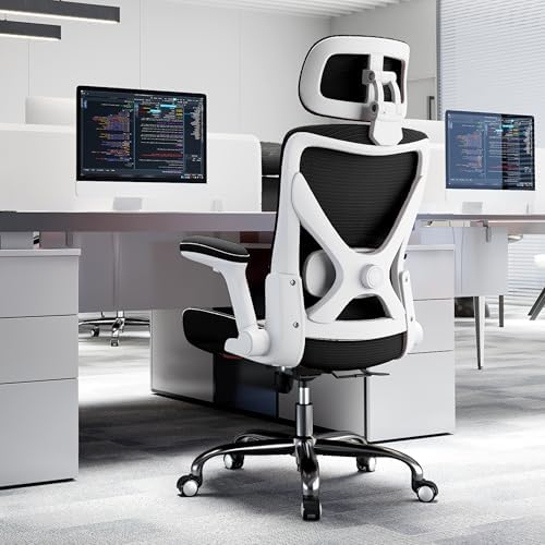 TRALT Office Chair - Ergonomic Office Chair with Adjustable Lumbar Support Headrest Office Desk Chair - Gaming Chair in X-Shape Office Chair - Desk Chair Computer Chair 150 kg White / Black by TRALT