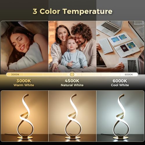 2 Pack Gold Cool Table Lamps, LED Spiral Desk Lights, Dimmable - Image 4
