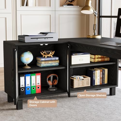 Tribesigns 59-Inch L-Shaped Desk with Storage Cabinet & Open Shelves - Image 4