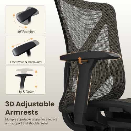Ergonomic Office Chair, Mesh Computer Desk Chairs with BIFMA X5.1 Certified, Adjustable Lumbar Support, 3D Arm, Tilt Back, Wide Seat, Comfy Swivel Work Task Chair for Company and Home (Coffee Brown) - Image 5