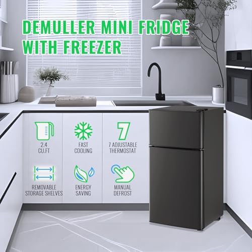 DEMULLER 45L Personal Double‑Door Mini Fridge With Freezer, Dark Gray - Image 4