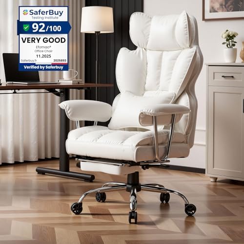 Efomao Big and Tall Office Chair 400lbs, Executive PU Leather Desk Chair with Footrest & Lumbar Support, Heavy Duty Computer Seating for Home, White - Image 6