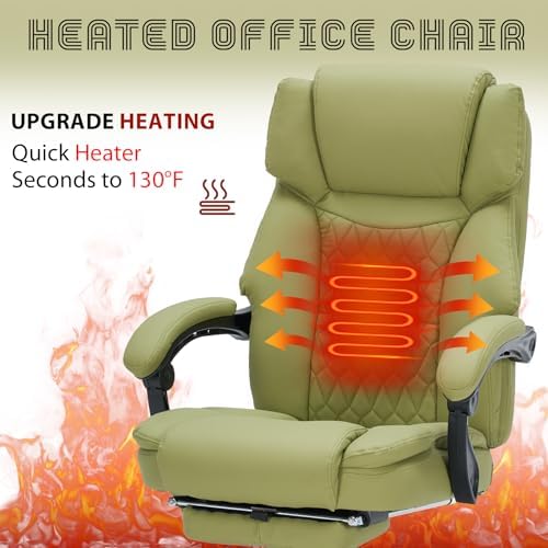 Massage Office Chair with Foot Rest 6 Points Vibration and Heat Home Office Desk Chairs for Heavy People 400lbs Reclining Managerial Chairs Ergonomic Executive Chair (Green) - Image 4