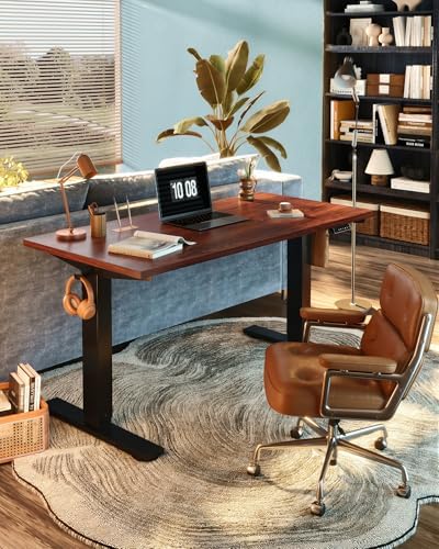 FLEXISPOT EN1 One-Piece Standing Desk, Electric Adjustable with 4 Memory Presets, 176 LBS Capacity, Stable & Quiet, Seamless Desktop for Home Office & Dual Monitors, 55"x28" Mahogany - Image 2