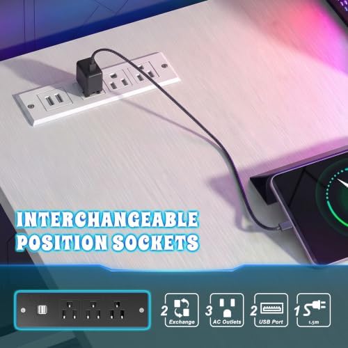 DurayLoly 67" Large Gaming Desk with Power Outlets for Bedroom,White - Image 6