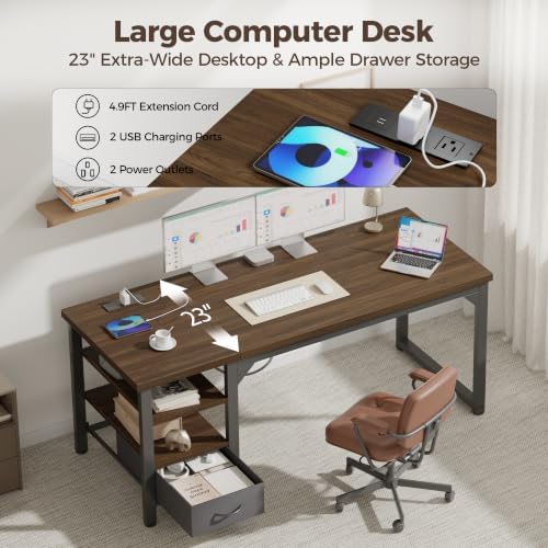Mericonia 54" Computer Desk with Drawer, 1.2" Thick Reversible Office Desk - Image 5