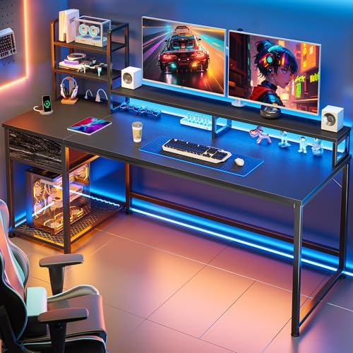 EnHomee 55 Inch Gaming Desk with Hutch and Drawers,Black by EnHomee