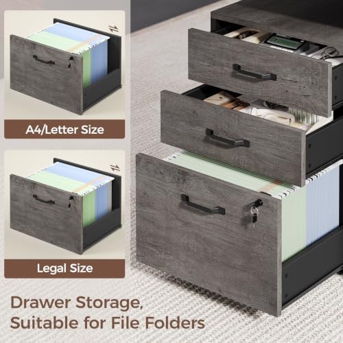 71" Electric Standing Desk with Drawers, Electric Height Adjustable Executive Desk with Lockable File Cabinet, Home Office Desk, Open Storage Compartments, Built-in Power Outlet, Relief Gray+Black - Image 4