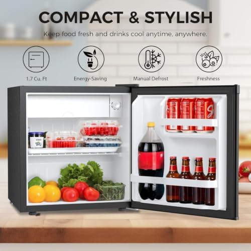 Antarctic Star Compact Refrigerator Mini Fridge with Freezer, Single Reversible Door, Dorm Fridge, Wire Shelf, Defrost Button, for Bedroom, Office, kitchen, 1.7 Cu. Ft, Black - Image 7