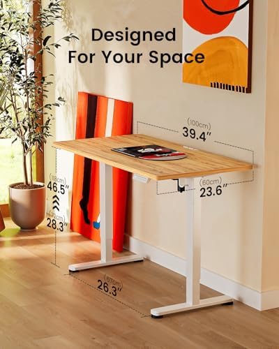 ErGear Height Adjustable Electric Standing Desk, 40 x 24 Inches Sit Stand up Desk, Memory Computer Home Office Desk, Light Vintage Brown - Image 3