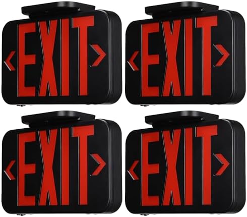 TORCHSTAR 4-Pack Red Letter LED Exit Sign with Battery Backup, Black by TORCHSTAR