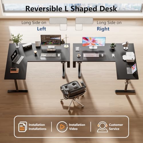 Korfile 63" L Shaped Standing Desk Height Adjustable Memory Presets Black - Image 4