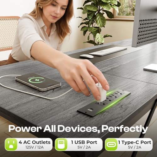 PRAISUN 70x24 Inch Computer Desk with Power Outlets & USB-C, Grey - Image 4