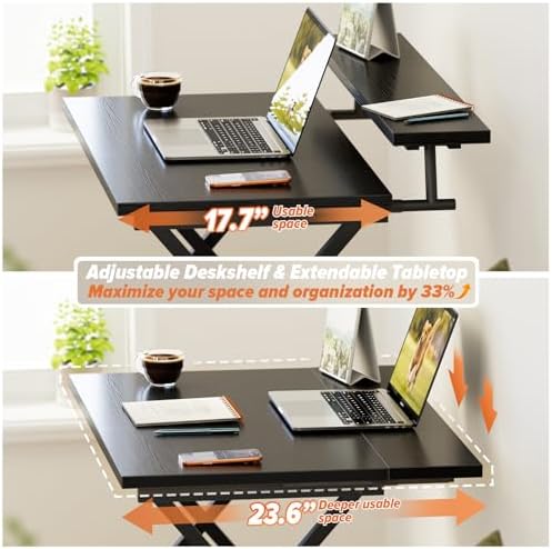 WOHOMO Folding Computer Desk with Monitor Stand, Adjustable Height, Black - Image 6