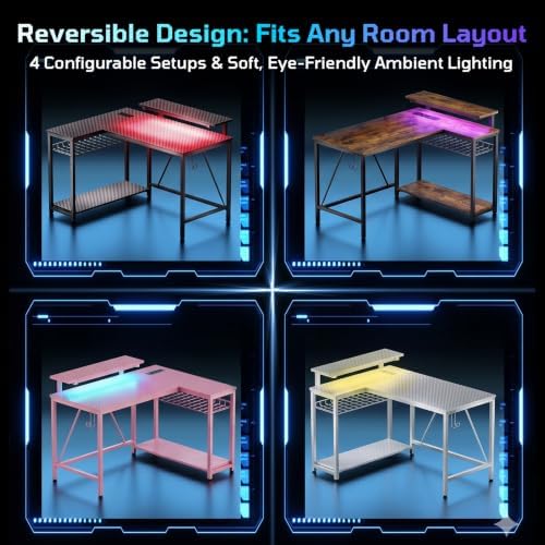 Bestier 42-Inch L-Shaped Computer Desk with Charging & LED, Black - Image 5