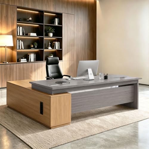 L Shaped Executive Desk with Drawers, Large Wood Workstation, Modern Executive Office Furniture for Home Office and Business Workspace, Multiple Sizes & Colors by Unknown
