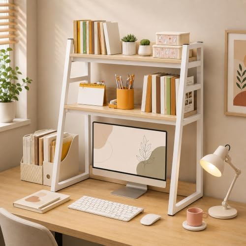 3 Tires Desktop Hutch Bookshelf, Desktop Bookshelf by Unknown