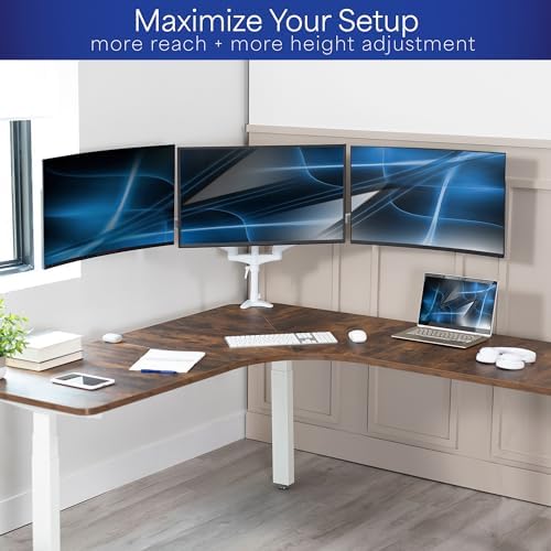 VIVO 17 to 32 inch Triple Pneumatic Monitor Mount, 2 Pneumatic Arms, 1 Fixed, Adjustable Swivel, Rotation, Heavy Duty VESA Desk Stand with C-clamp, Max VESA 100x100, White, STAND-V300GW - Image 6