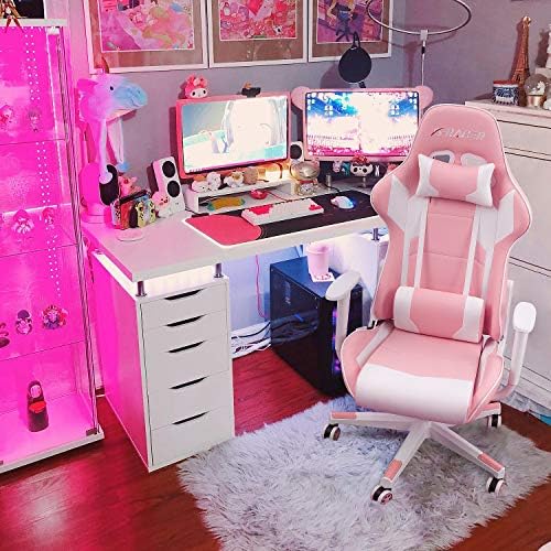 Homall Gaming Chair, Office Chair High Back Computer Chair Leather Desk Chair Racing Executive Ergonomic Adjustable Swivel Task Chair with Headrest and Lumbar Support(Pink) - Image 2