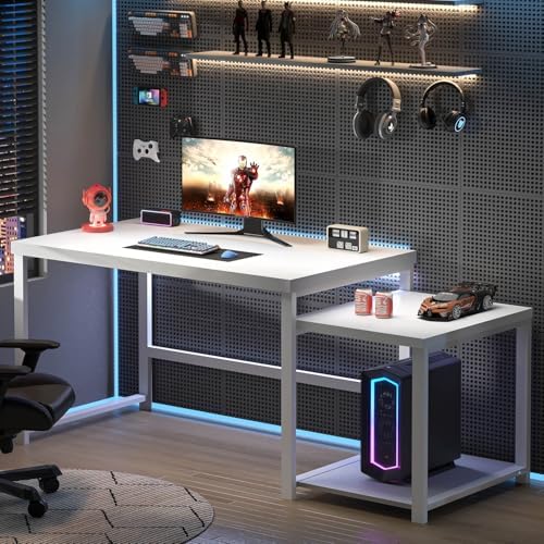FOLUBAN Large White Computer Desk, Home Office Desk with Printer Space & PC Tower Stand, Modern Study Writing Table Workstation for Living Room Bedroom, 63 Inch - Image 7