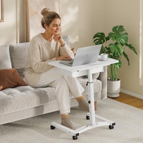 Rolling Standing Computer Desk With Drawer, Small Mobile Laptop Desk Cart - Image 2