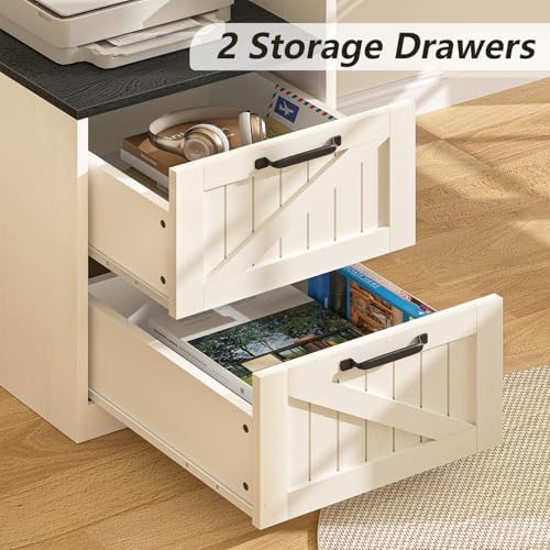 63" Farmhouse L Shaped Desk with Drawers & Printer Shelf for Home Office - Image 5