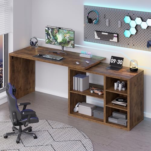 HSH L Shaped Desk with Storage, Home Computer Desk, Rustic Brown, 55 Inch - Image 3
