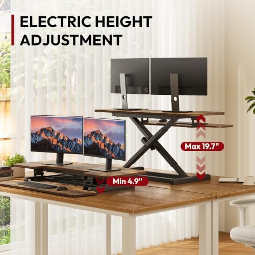 SANODESK Standing Desk Converter with Electric Motor 40" Height Adjustable Riser for Office Home,Dual Monitor and Laptop Workstation with Large Keyboard Tray, Rustic Color - Image 3