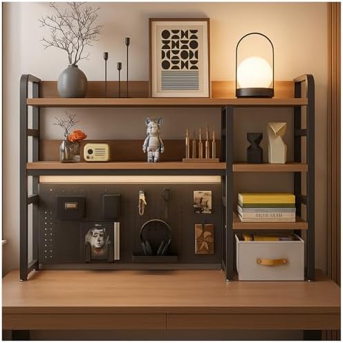 Desktop Bookshelf, pegboard Storage and Organization Rack, Dorm Desk Shelf, Desk Hutch, Desktop Storage for Office, Study, Student Display Rack,Desktop Shelves (Black+Walnut 45.3" Lx9.9 Wx37 H) by Unknown