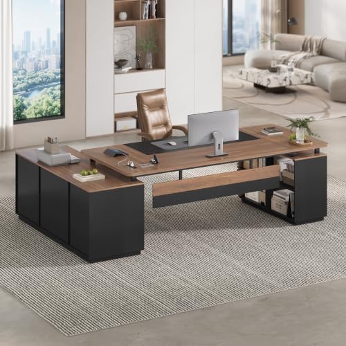 78.7" Executive Desk, Home Office Desk with File Drawers & Storage Shelves - Image 3