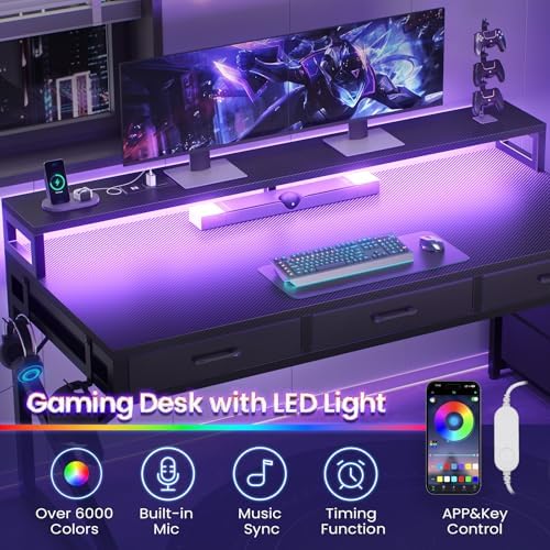 SEDETA 55" Gaming Desk with 6 Drawers and Hutch, Reversible, LED Lights - Image 4