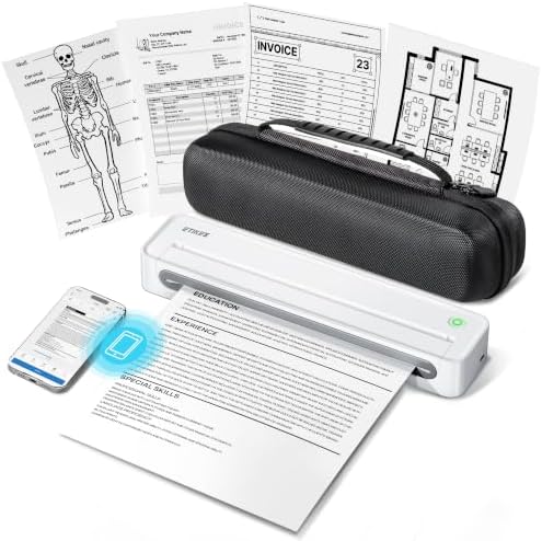 D90E Inkless Portable Thermal Printer with Case – 8.5" x 11", White by ETIKEZ